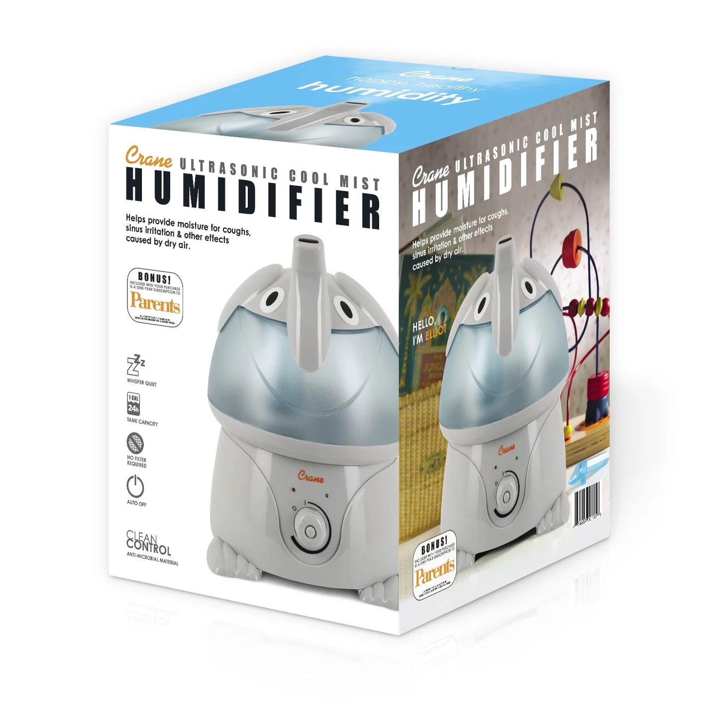 Crane Ultrasonic Elephant Humidifier – 1 Gallon Cool Mist for Nursery & Bedroom