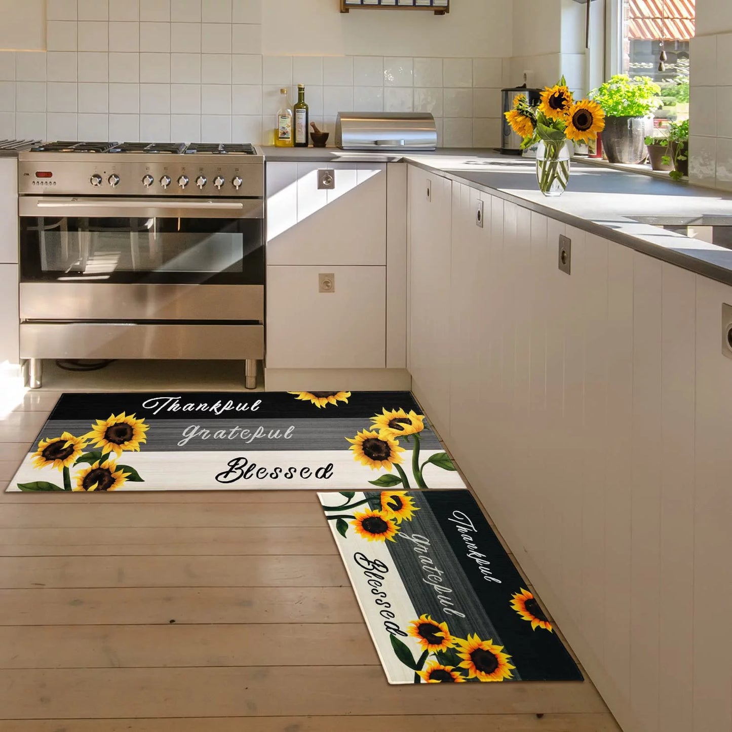 Sunflower Kitchen Rugs – Set of 2 Farmhouse Kitchen Mats