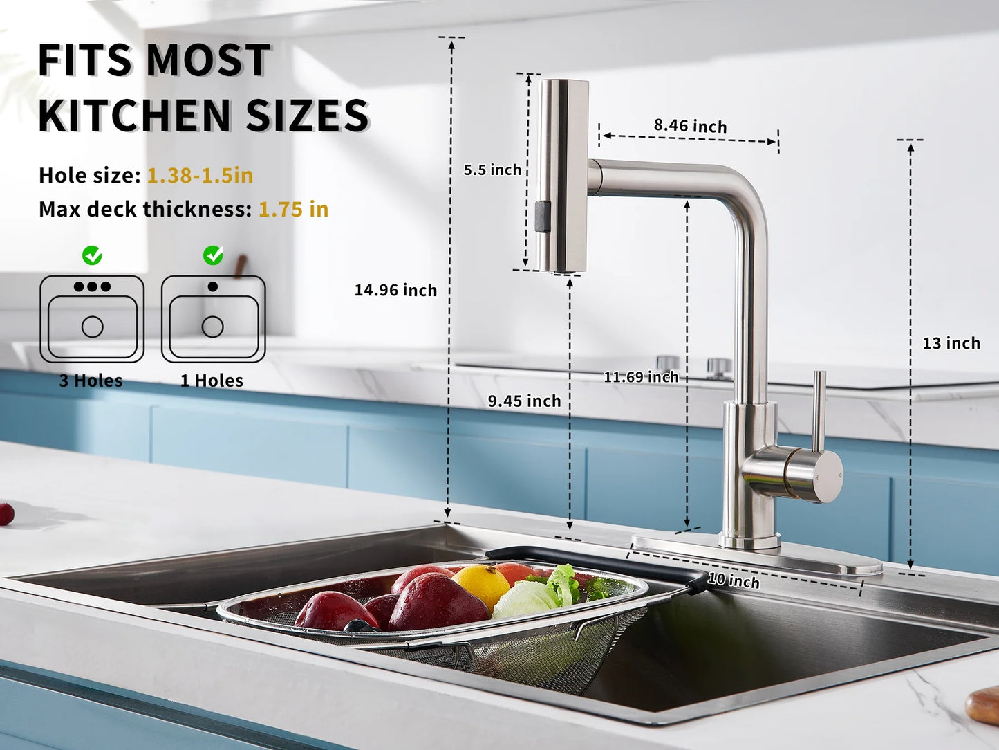 Brushed Nickel Waterfall Kitchen Faucet – Pull-Down Sprayer with 3 Spray Modes & Single Lever Handle