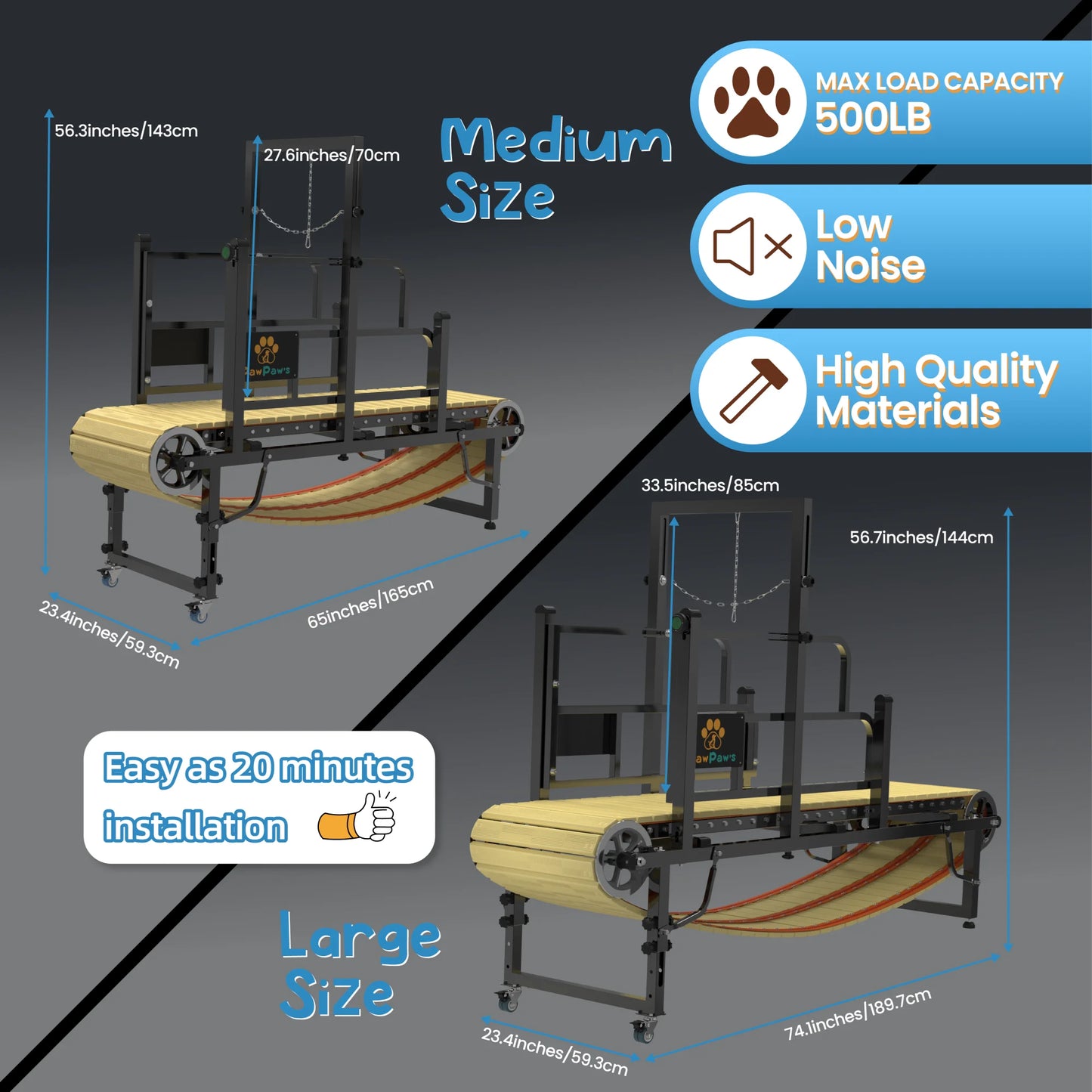 Dog Treadmill for Large & Medium Dogs – Indoor/Outdoor Slatmill for Dogs up to 220 lbs