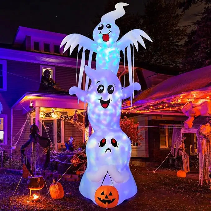 GOOSH 9.8 FT Halloween Inflatable Overlapping Ghosts – Outdoor Blow-Up Yard Decoration with Built-in LED Lights