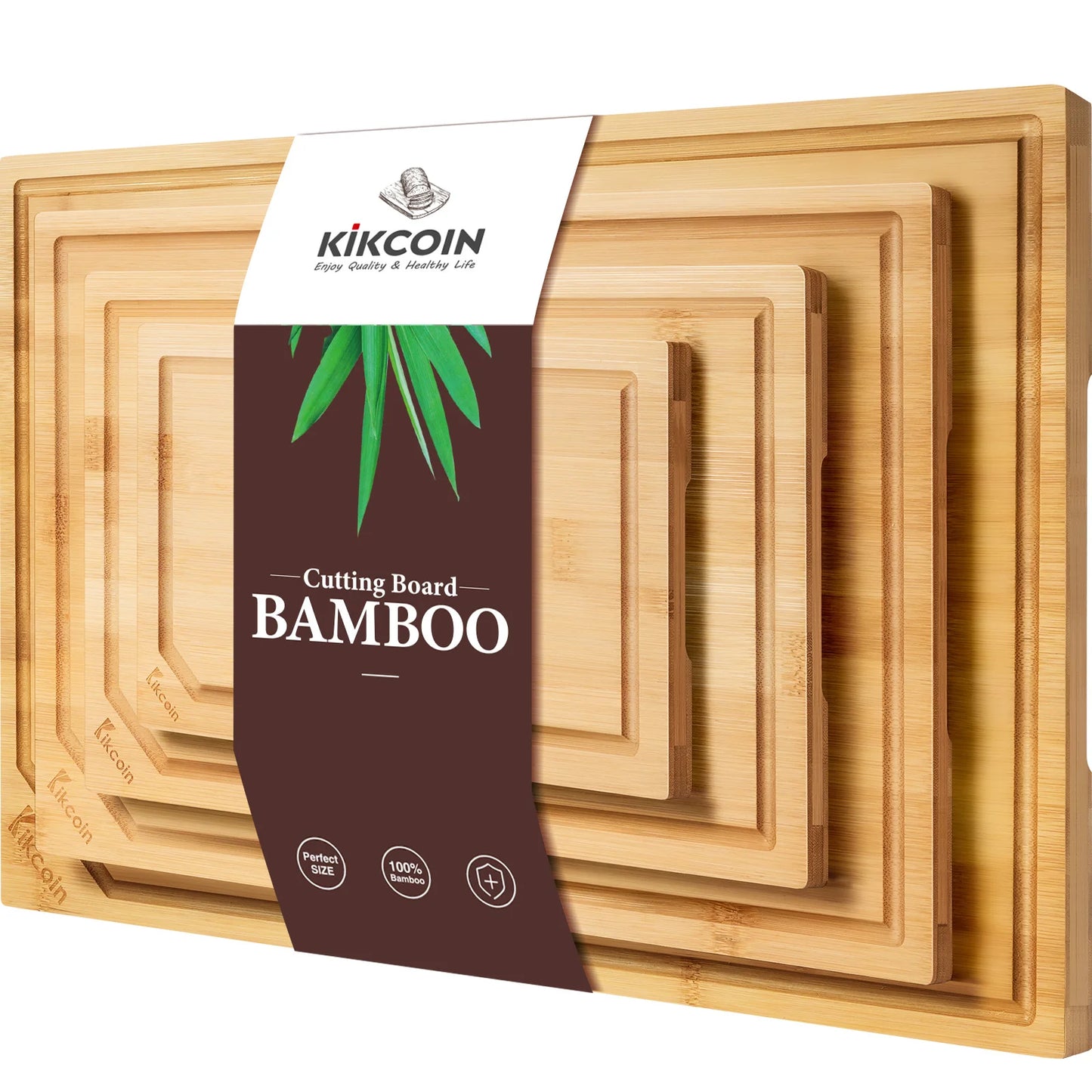 4-Piece Extra Large Bamboo Cutting Board Set – Heavy-Duty Kitchen Boards with Juice Groove & Built-In Handles