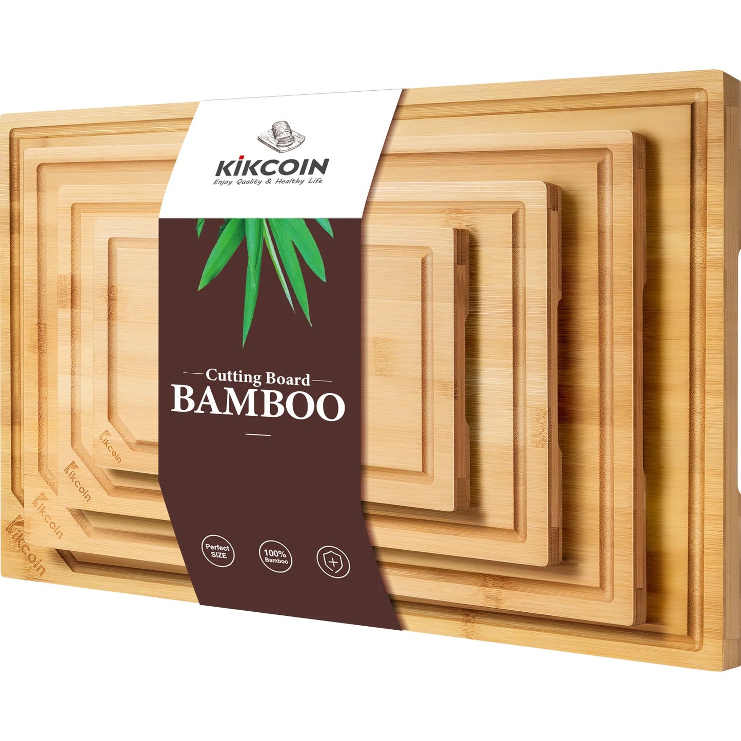 4-Piece Extra Large Bamboo Cutting Board Set – Heavy-Duty Kitchen Boards with Juice Groove & Built-In Handles