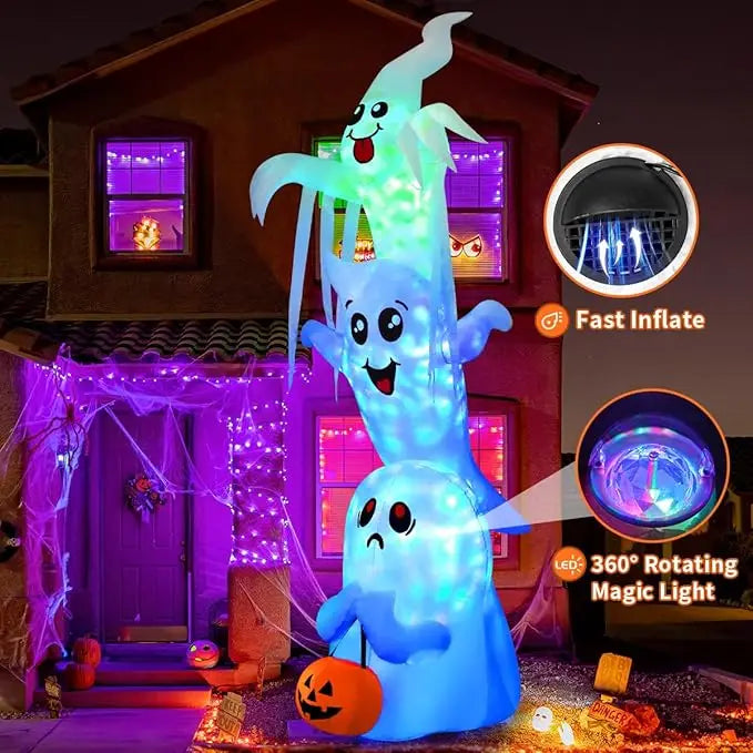 GOOSH 9.8 FT Halloween Inflatable Overlapping Ghosts – Outdoor Blow-Up Yard Decoration with Built-in LED Lights