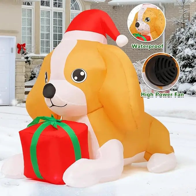 GOOSH 5FT Christmas Inflatable Dog Outdoor Decoration with Built-in LED Lights