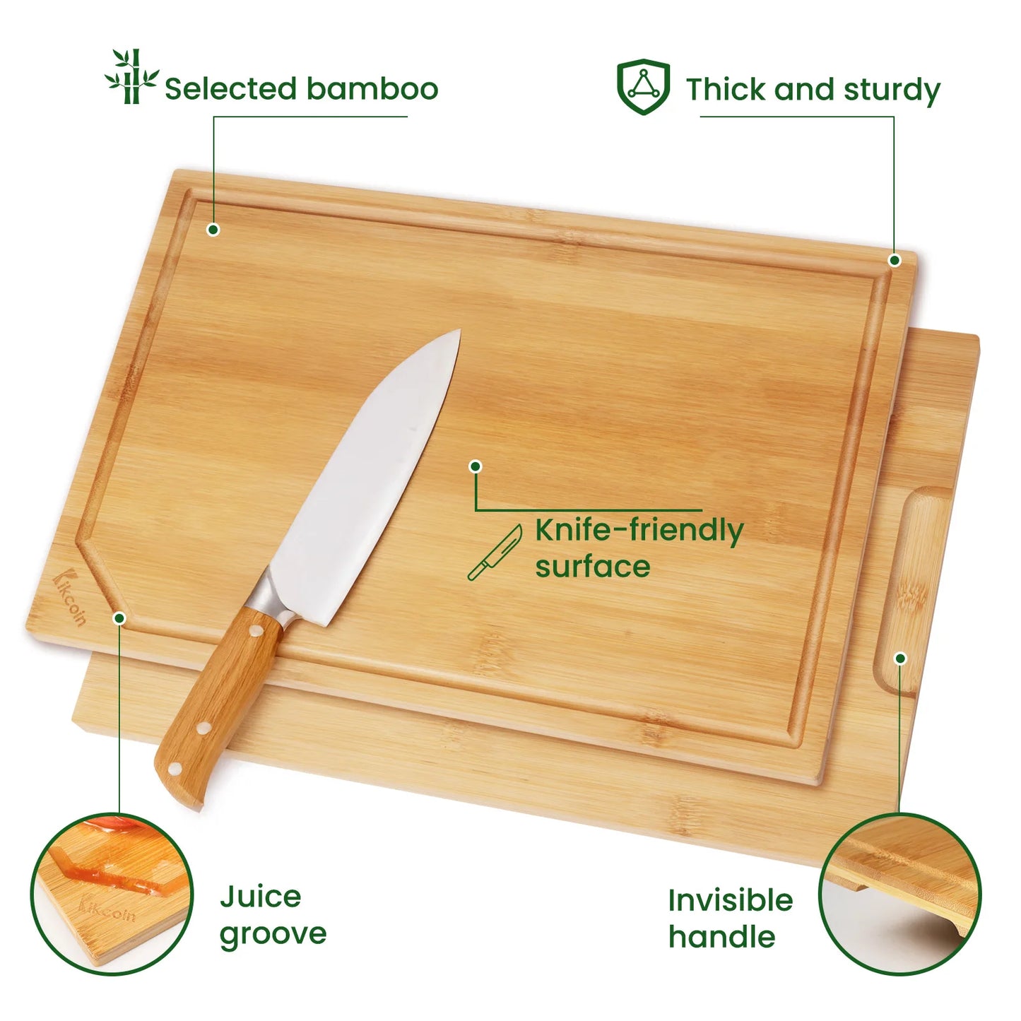 4-Piece Extra Large Bamboo Cutting Board Set – Heavy-Duty Kitchen Boards with Juice Groove & Built-In Handles