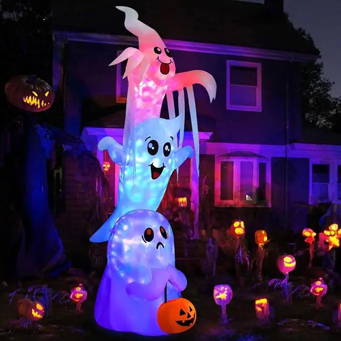 GOOSH 9.8 FT Halloween Inflatable Overlapping Ghosts – Outdoor Blow-Up Yard Decoration with Built-in LED Lights