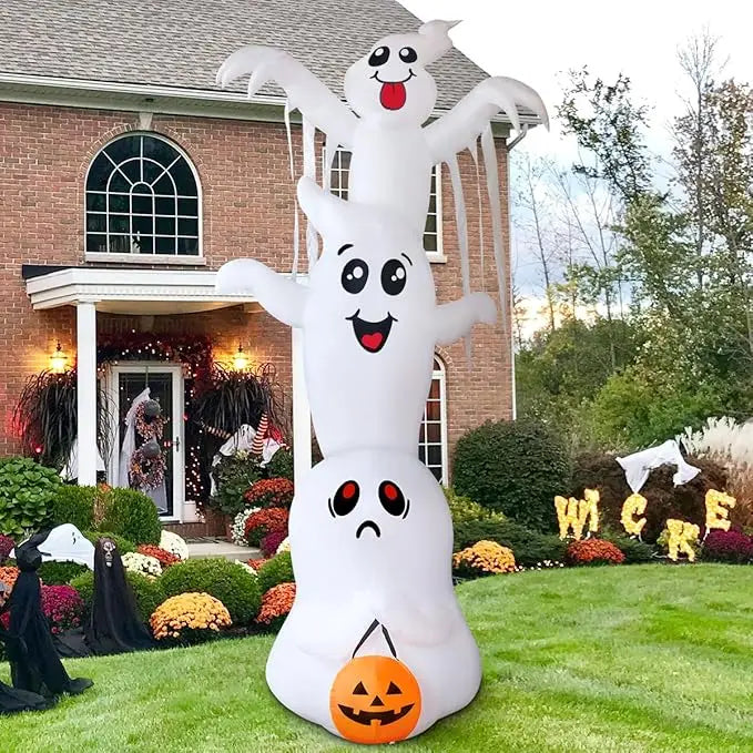 GOOSH 9.8 FT Halloween Inflatable Overlapping Ghosts – Outdoor Blow-Up Yard Decoration with Built-in LED Lights