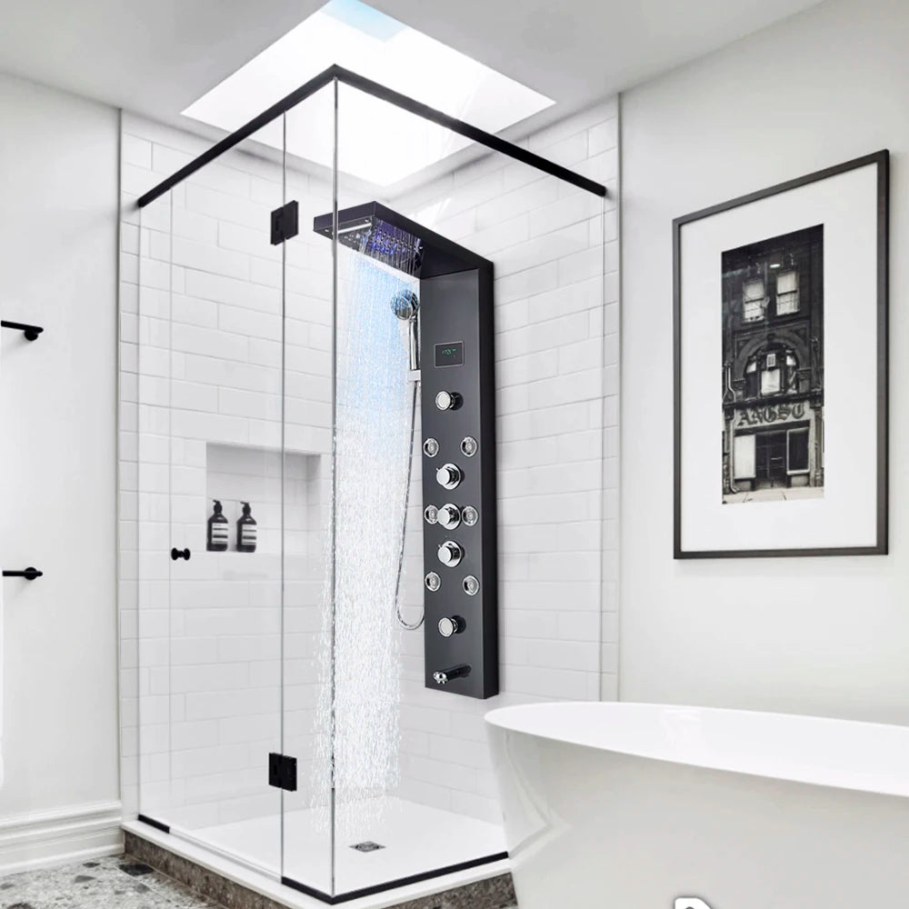 LED Shower Panel Tower System with Waterfall & Rainfall β Digital Display SPA Shower Faucet Set with Massage Jets & Mixer Tap