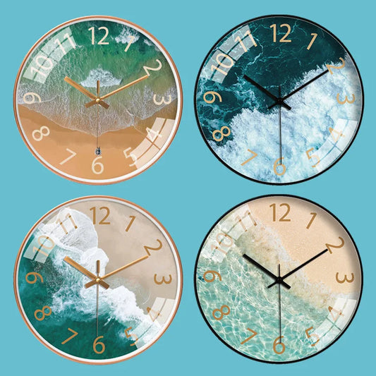 Large Nordic Glass Wall Clock With Beach Scene