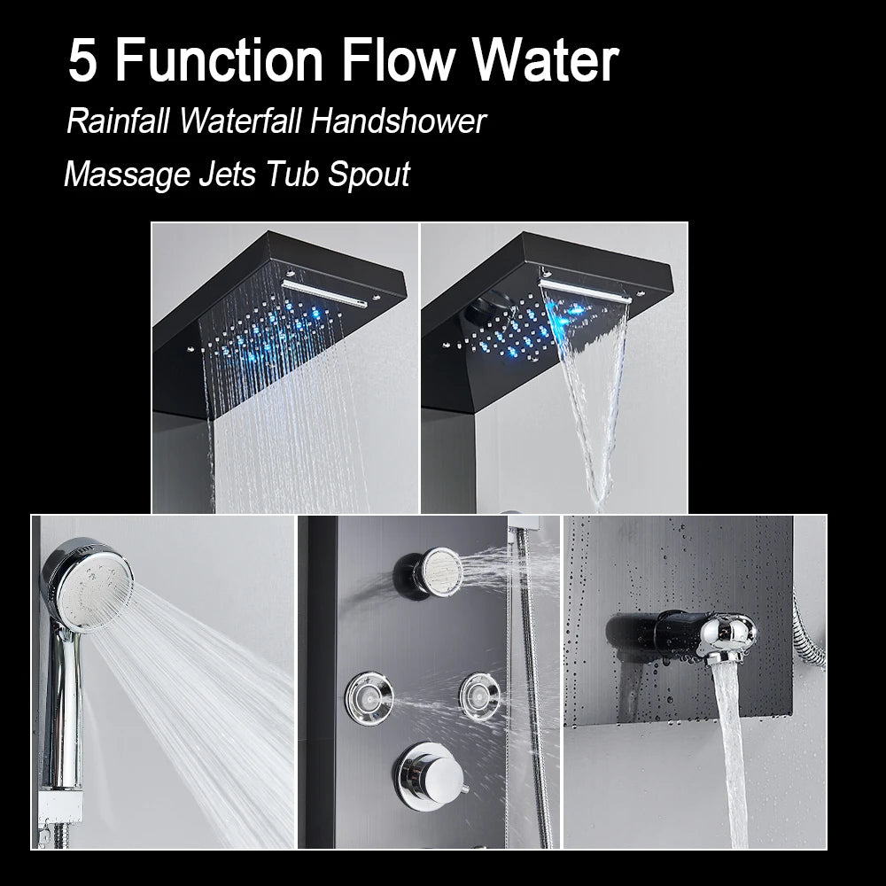 LED Shower Panel Tower System with Waterfall & Rainfall β Digital Display SPA Shower Faucet Set with Massage Jets & Mixer Tap