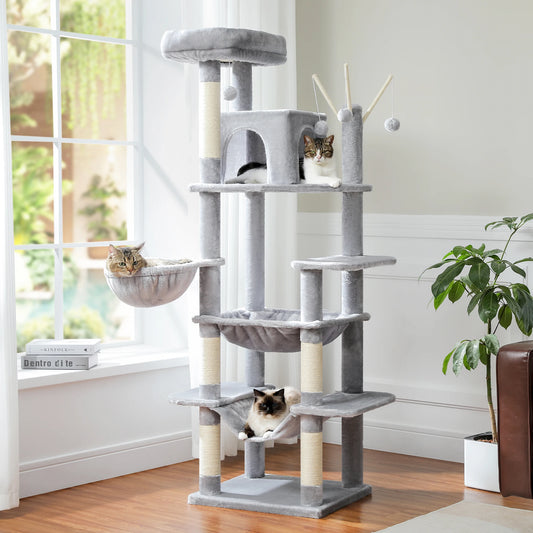 Large Cat Indoor Tree Tower with Super Big Hammock, Climbing Trees and Scratching Post