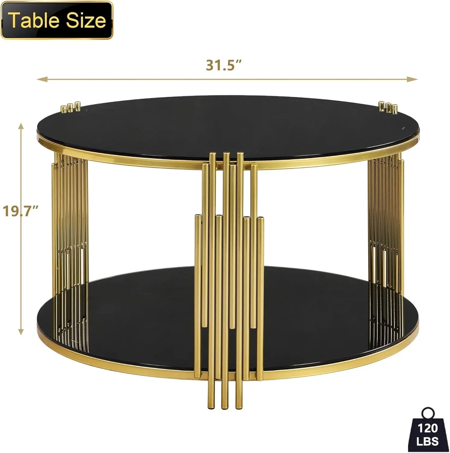 Black Round Modern Gold Glass Coffee Table