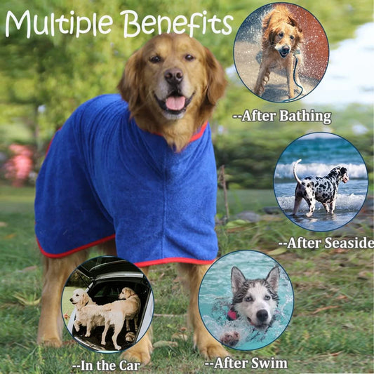 Super Absorbent Microfiber Pet Towel / Robe - Adjustable Collar & Belly Strap