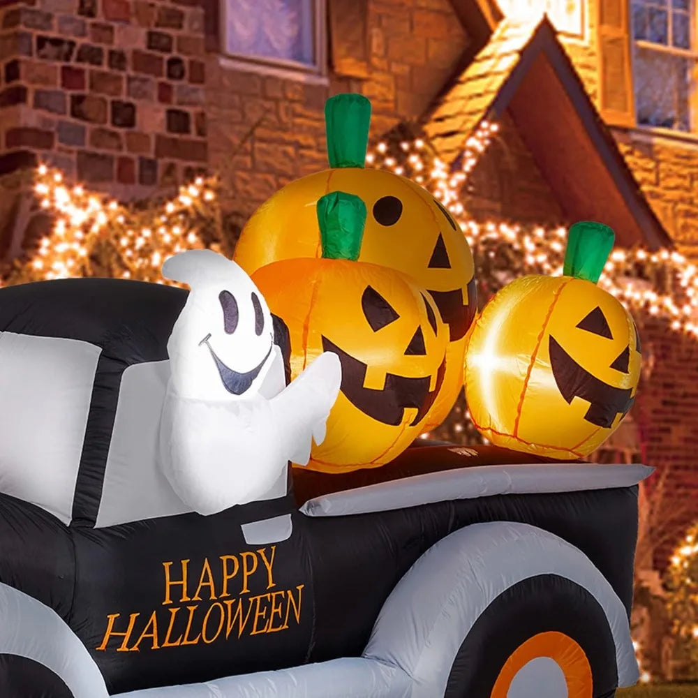 8FT Halloween Inflatable Pumpkin Truck – Lighted Outdoor Blow-Up Decoration for Yard, Garden, or Holiday Display
