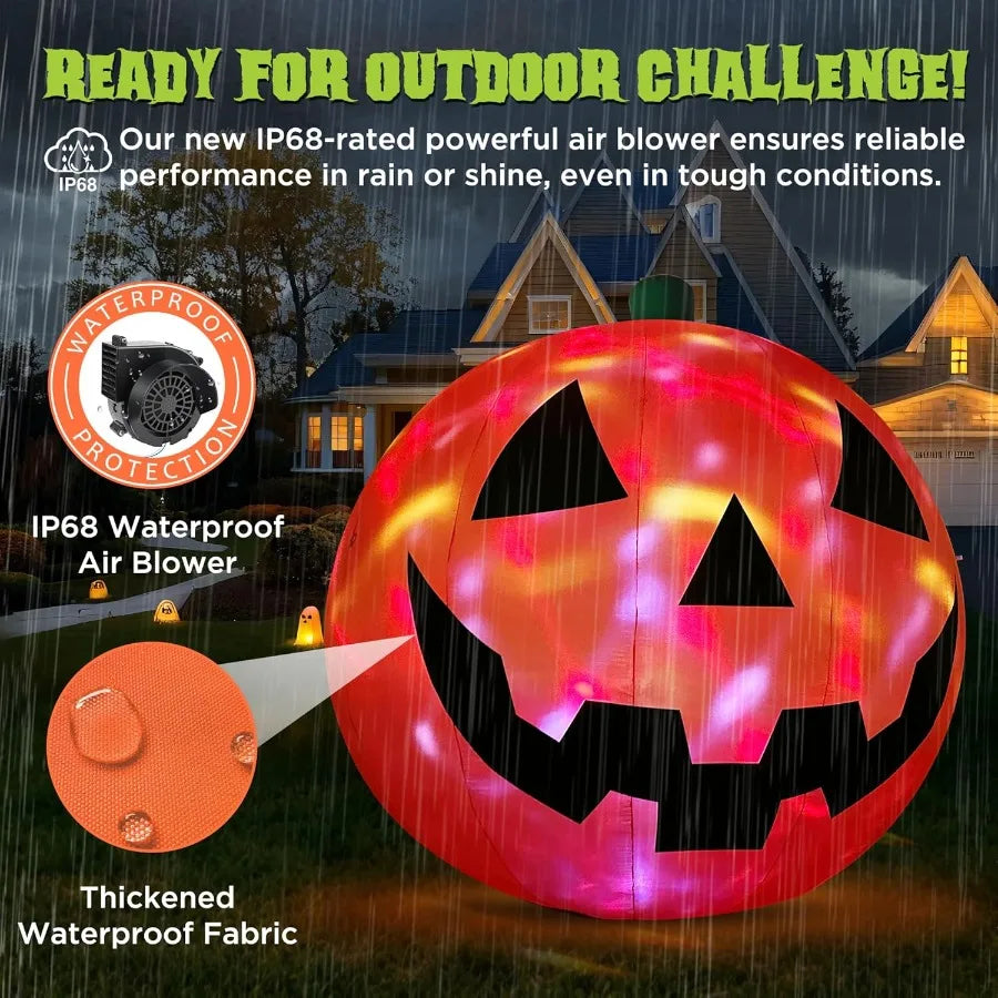 10 FT Halloween Inflatable Giant Pumpkin with Rotating LEDs – Outdoor Front Lawn & Garden Decoration for Seasonal Yard