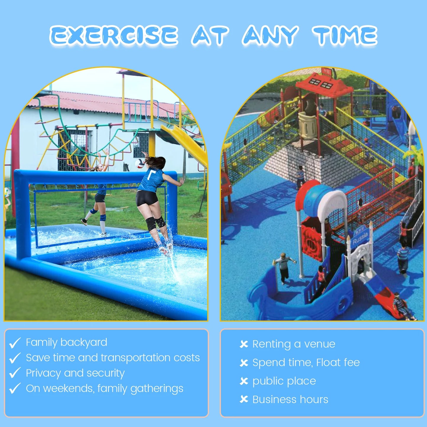Inflatable Outdoor Volleyball Court for Family Fun – Portable 10x5x2.1m with 800W Air Blower, Perfect for Kids & Adults