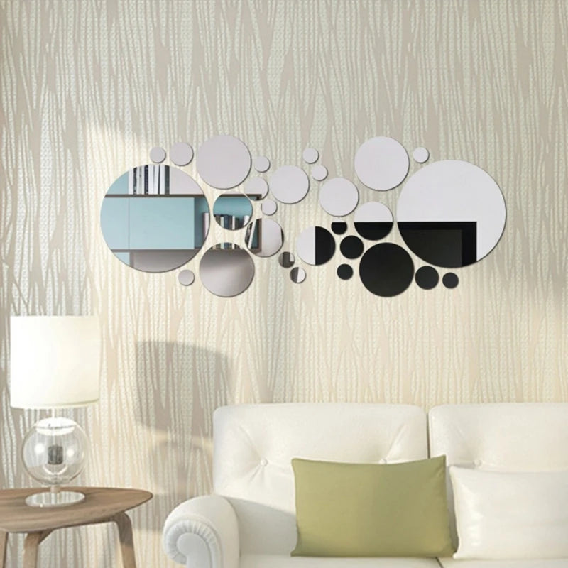 26pcs Round Acrylic Mirror Self-Adhesive Removable Wall Decor / Stickers