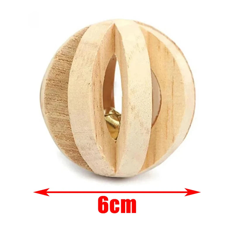 Natural Wooden Small Animal Toy Set – Chew Toys for Guinea Pigs, Rabbits, Hamsters | Dumbbells, Unicycle, Bell, Braided Balls & More