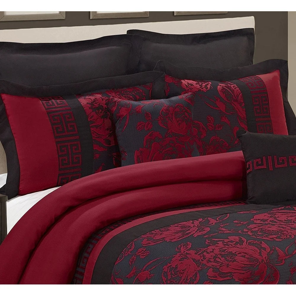 8-Piece Jacquard Floral Queen Bed-in-a-Bag Set – Vintage Design Comforter, Shams & Cushions – Hypoallergenic All-Season Bedding