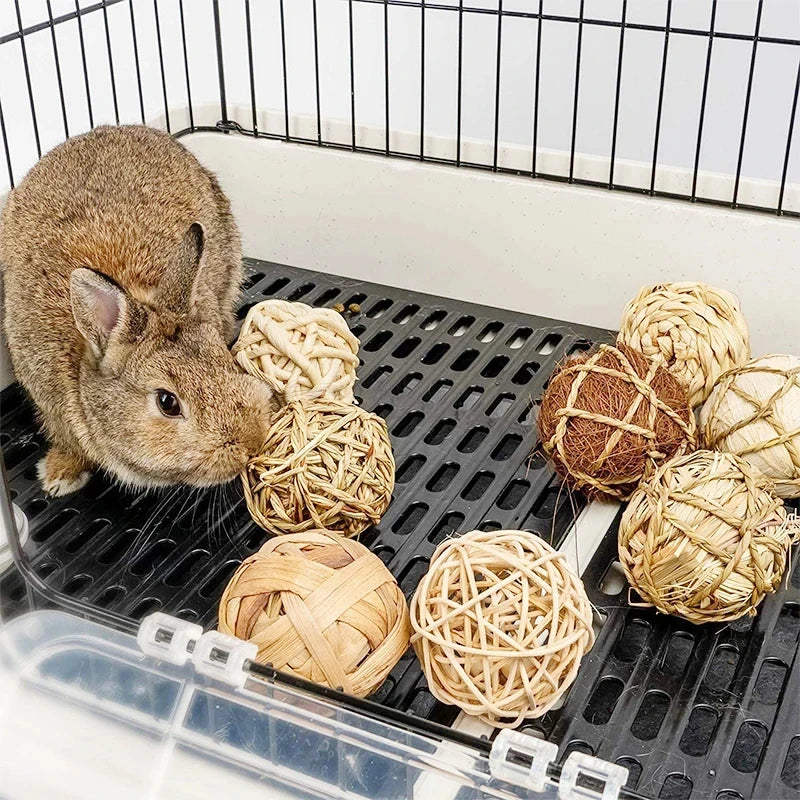 Natural Wooden Small Animal Toy Set – Chew Toys for Guinea Pigs, Rabbits, Hamsters | Dumbbells, Unicycle, Bell, Braided Balls & More