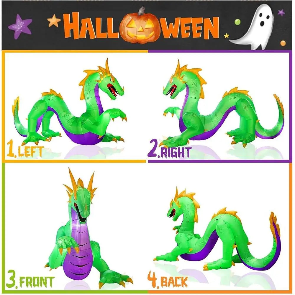 Giant 11FT Green Halloween Inflatable Dragon with LED Lights β Outdoor Blow Up Yard Decoration with Stakes & Ropes, Waterproof Polyester