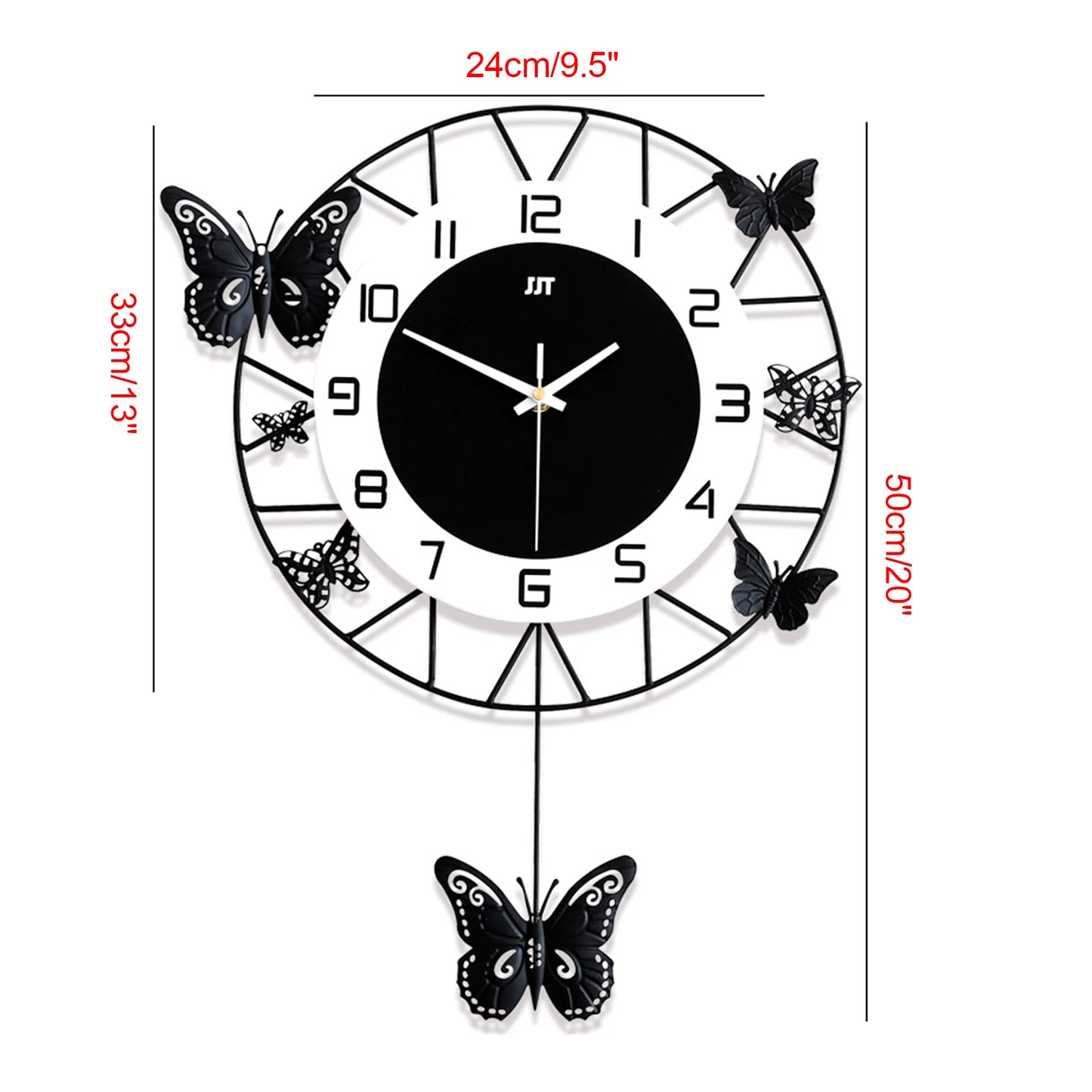 20inch Large Round Butterfly Wall-mounted Iron Clock