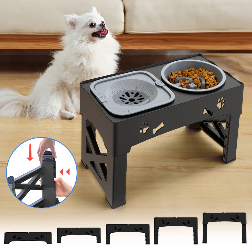 3 In 1 Pet Stainless Steel Slow Feeder Bowls With 5 Adjustable Heights