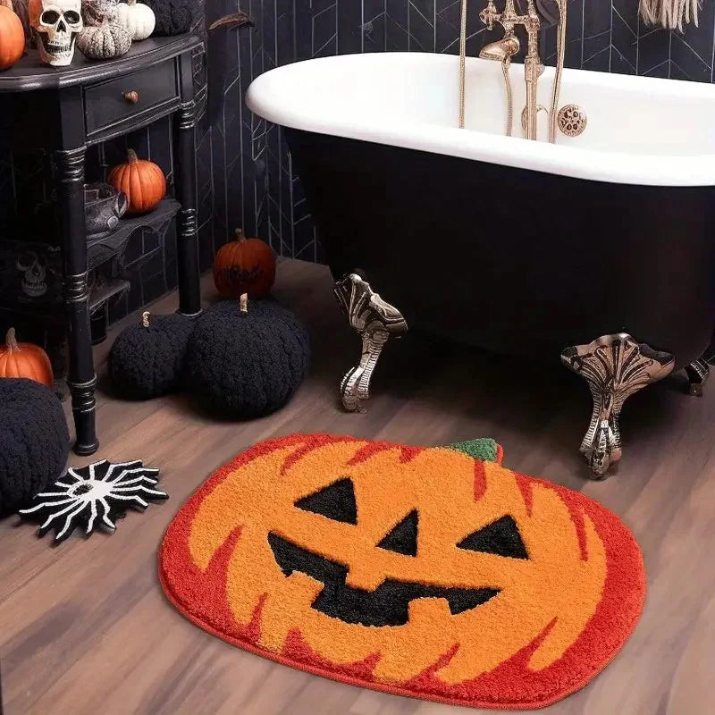 Halloween Pumpkin Bath Mat – Non-Slip, Absorbent & Washable Rug for Bathroom, Shower, Tub & Fall Home Décor