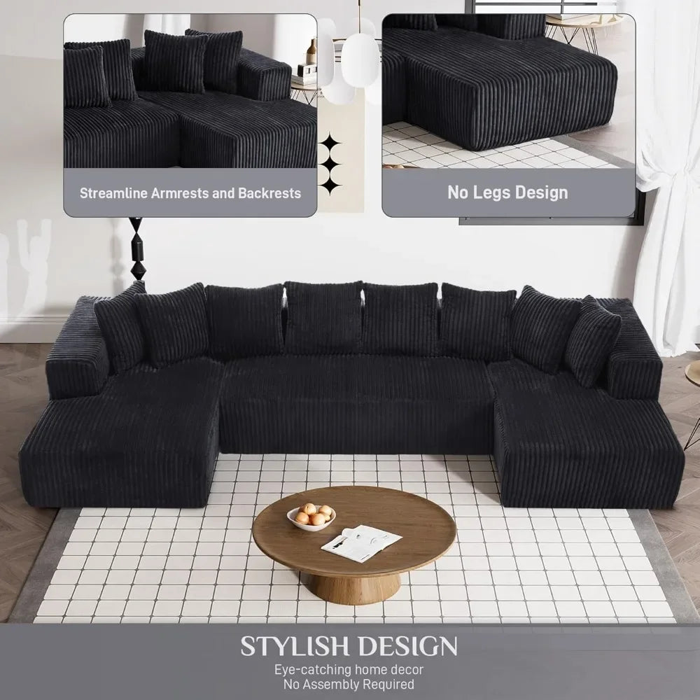 131" Modular Sectional Couch with Chaise Lounge