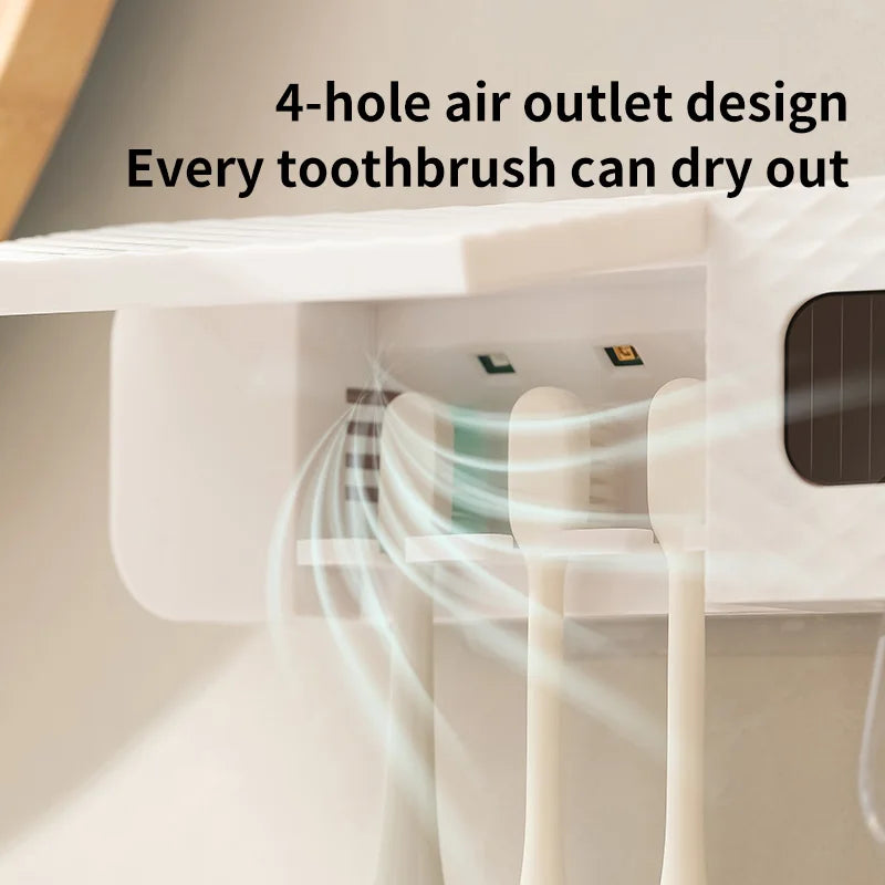 Smart Wall-Mounted Toothbrush Holder – 3-Slot Toothbrush Drying Rack with UV Sterilization & Toothpaste Dispenser