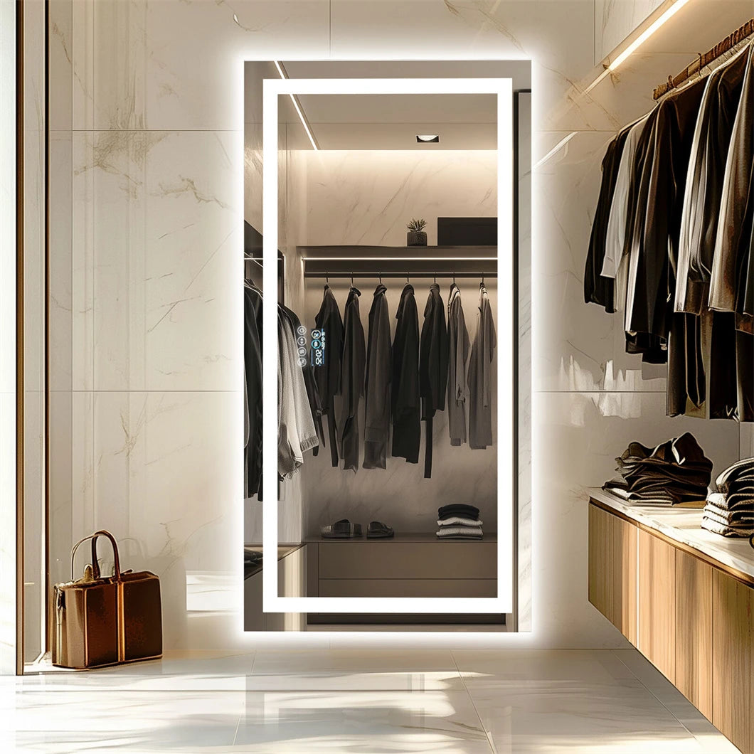 XXL Smart LED Bathroom Vanity Mirror – Wall Mounted with Bluetooth Speaker, Digital Display, Anti-Fog, Dual Front & Back Lighting for Home, Hotel, or Hallway