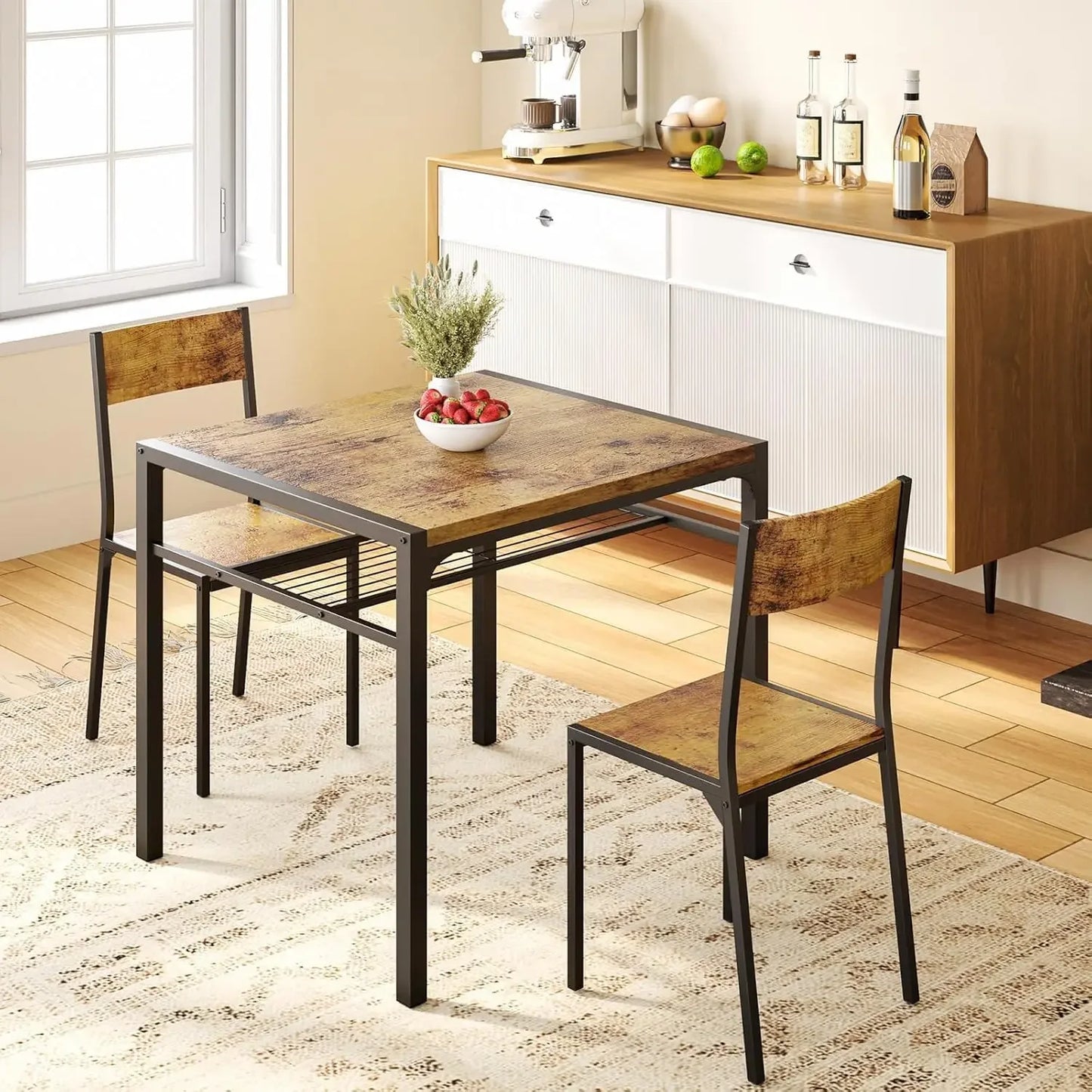 3-Piece Kitchen Dining Table Set with Chairs & Bench – Compact Dining Furniture for Small Spaces & Apartments