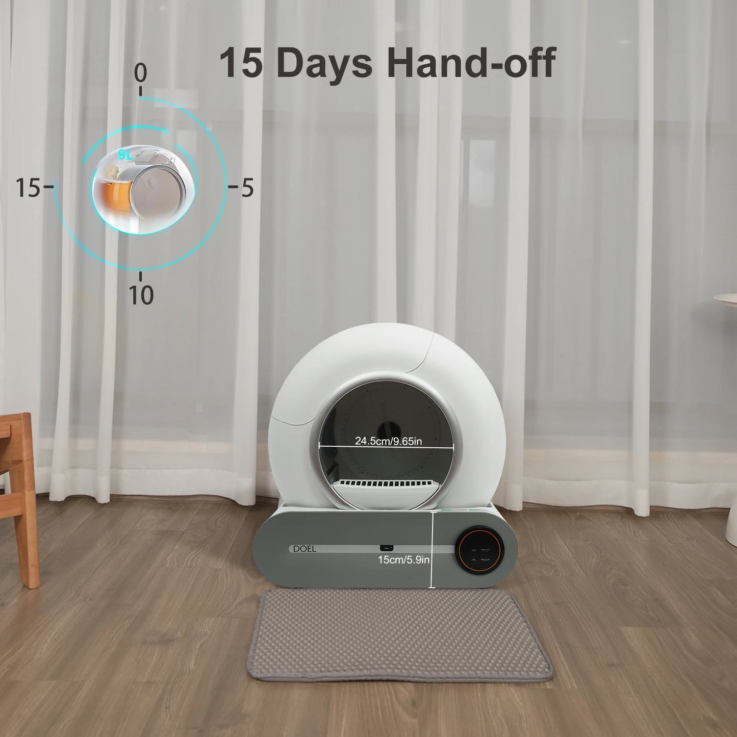 DOEL 65L Self-Cleaning Automatic Cat Litter Box – Smart App-Controlled, WiFi Enabled with Trash Bag & Litter Mat