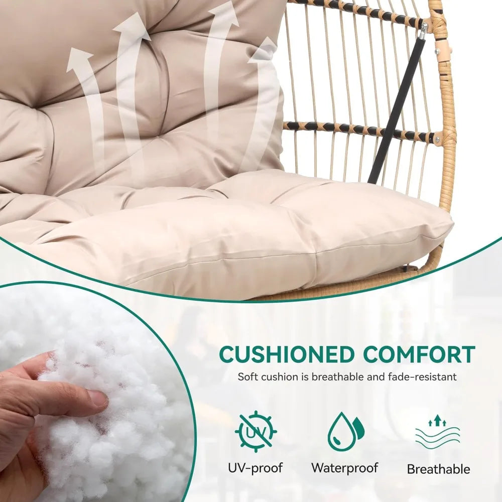 2-Person Hanging Egg Swing Chair with Stand β Wicker Hammock Chair with Cushions, 550lbs Capacity for Indoor/Outdoor Use β Patio, Garden, Bedroom Lounge