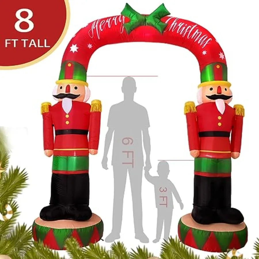8FT Christmas Inflatable Nutcracker Soldier Archway with Built-in LED Lights for Outdoor Holiday Decor