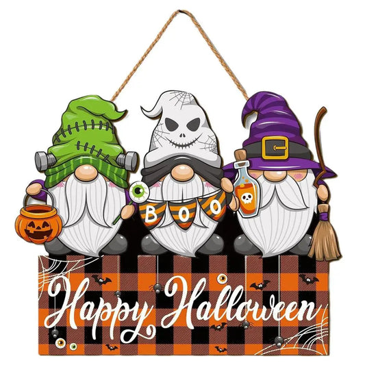 Halloween Wooden Gnome Sign β Cute Wooden Hanging Sign for Tree, Wall, or Indoor Halloween Decorations