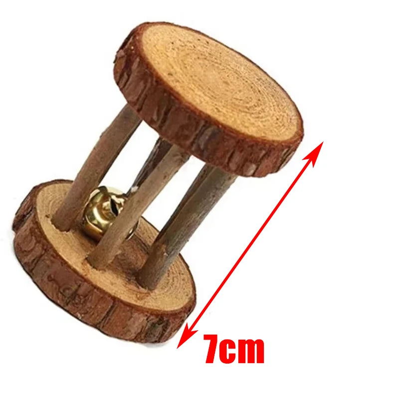 Natural Wooden Small Animal Toy Set – Chew Toys for Guinea Pigs, Rabbits, Hamsters | Dumbbells, Unicycle, Bell, Braided Balls & More