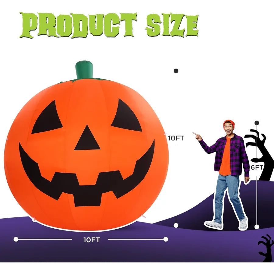 10 FT Halloween Inflatable Giant Pumpkin with Rotating LEDs – Outdoor Front Lawn & Garden Decoration for Seasonal Yard