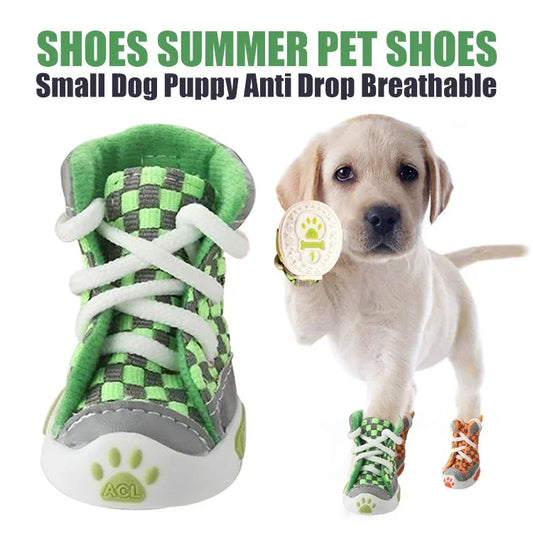 Set of 4 Breathable Dog Shoes for Small Dogs – Soft Sole Anti-Drop Summer Pet Booties for Puppies & Teddy Breeds