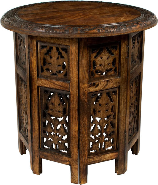 Hand Carved Vintage Solid Wood Accent End Table