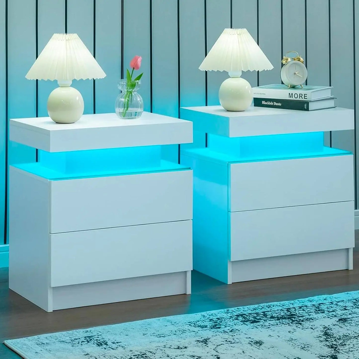 Modern LED Nightstand with Drawers & RGB Lights