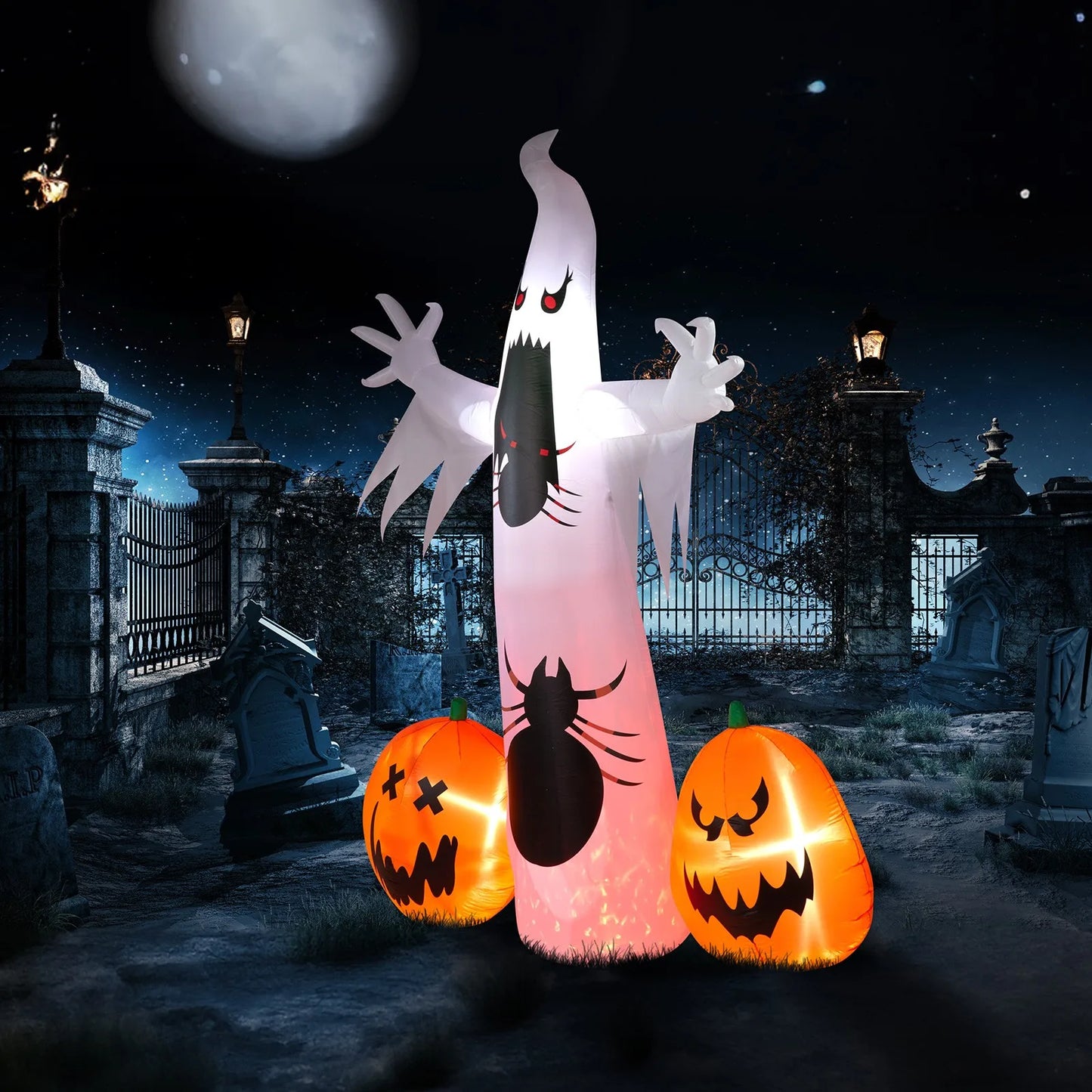 11.8FT Inflatable Halloween Ghost & Pumpkin – Giant Blow Up Yard Decoration with LED Lights, Weather-Resistant, Indoor/Outdoor Halloween Decor