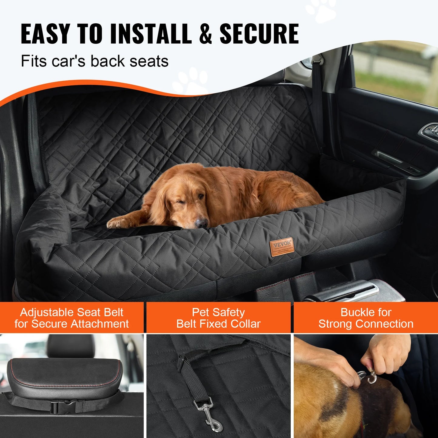 Waterproof Pet Booster Car Seat with Clip-On Safety Leash