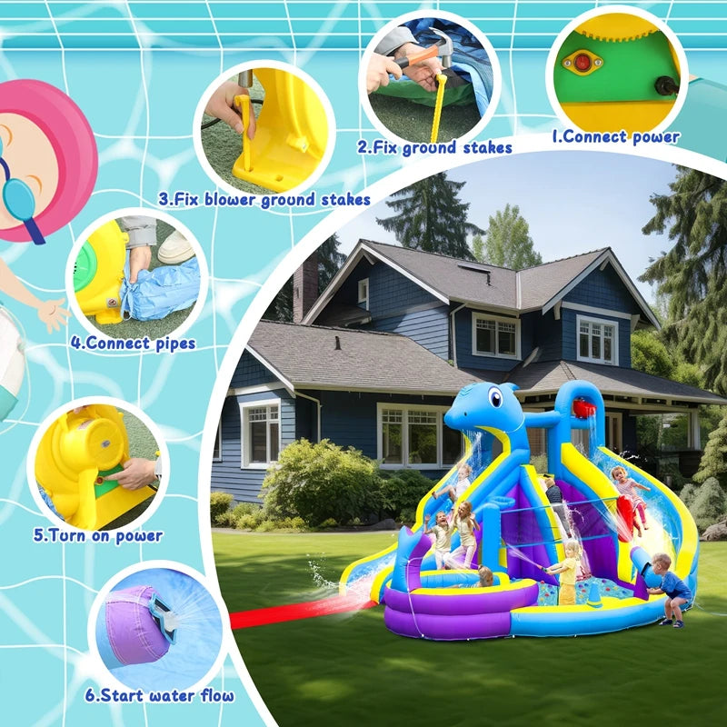 11-in-1 XL Inflatable Water Park for Kids – Giant Backyard Water Slide with Double Slides, Long Slip & Splash Zone, Climbing Wall, and More