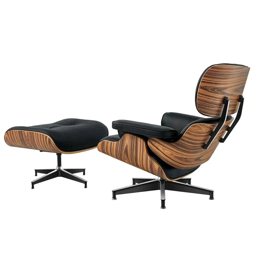 Mid-Century Modern Leather Lounge Chair with Ottoman – Vintage Accent Armchair for Living Room or Office