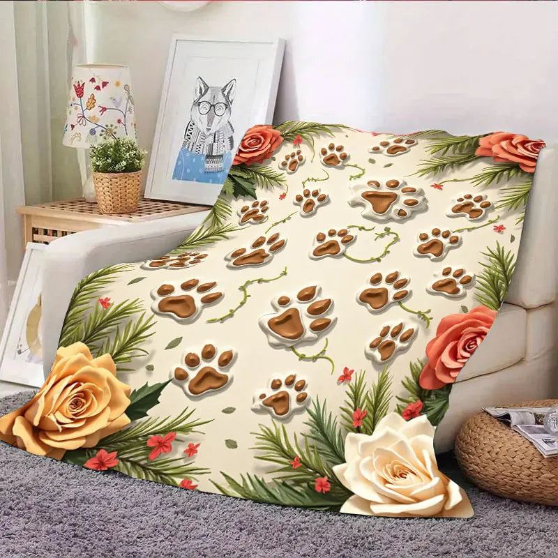 1PC Flannel Blanket – Cats Print or Paw Print, Ultra-Soft Cozy Throw for Home Décor