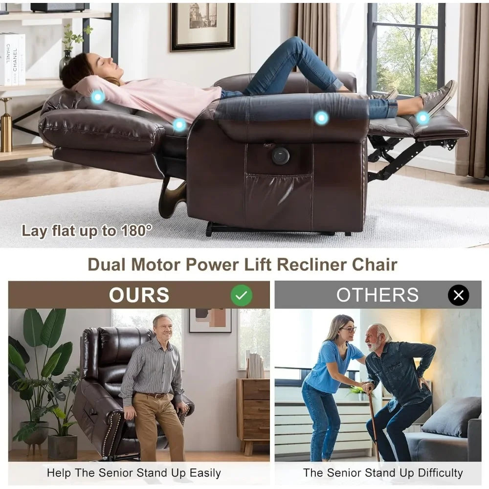 Dual Motor Lay Flat Lift Recliner Chair with Massage and Heat