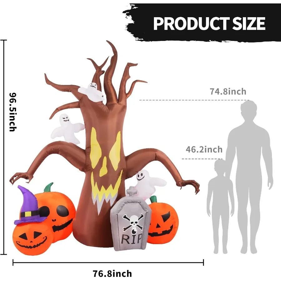 8FT Halloween Inflatable Dead Tree Decoration with Built-In LED Lights – Spooky Blow-Up for Outdoor Garden, Lawn, or Yard Display