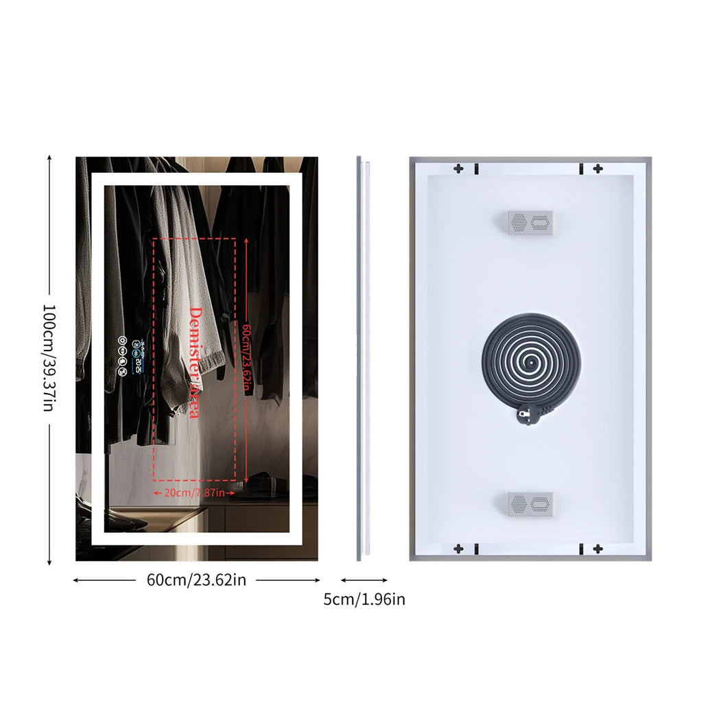 XXL Smart LED Bathroom Vanity Mirror – Wall Mounted with Bluetooth Speaker, Digital Display, Anti-Fog, Dual Front & Back Lighting for Home, Hotel, or Hallway